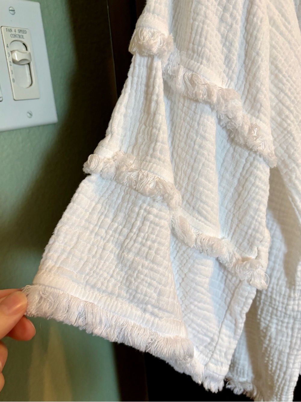 Cynthia Rowley 1X White Cotton GauzeFringe-Sleeve & Hem Women's Top - Picture 3 of 7